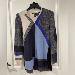 Nic+Zoe Color Block Crew Neck Sweater High low Hemline size S